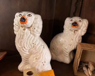 Pair of Staffordshire spaniel mantel dog figurines