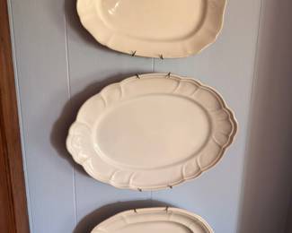 White ironstone serving platters, graduated sizes