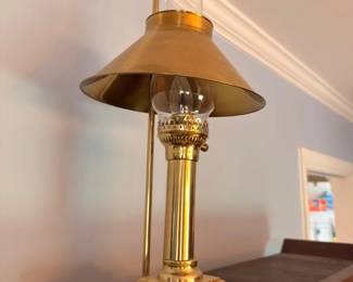 Brass column table lamp with brass shade