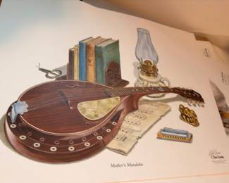 Framed C. Don Ensor signed print Mother's Mandolin, music still life