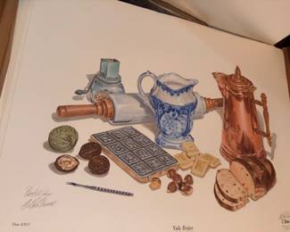 Framed C. Don Ensor signed print Yule Enjoy, coffee grinder and baking still life
