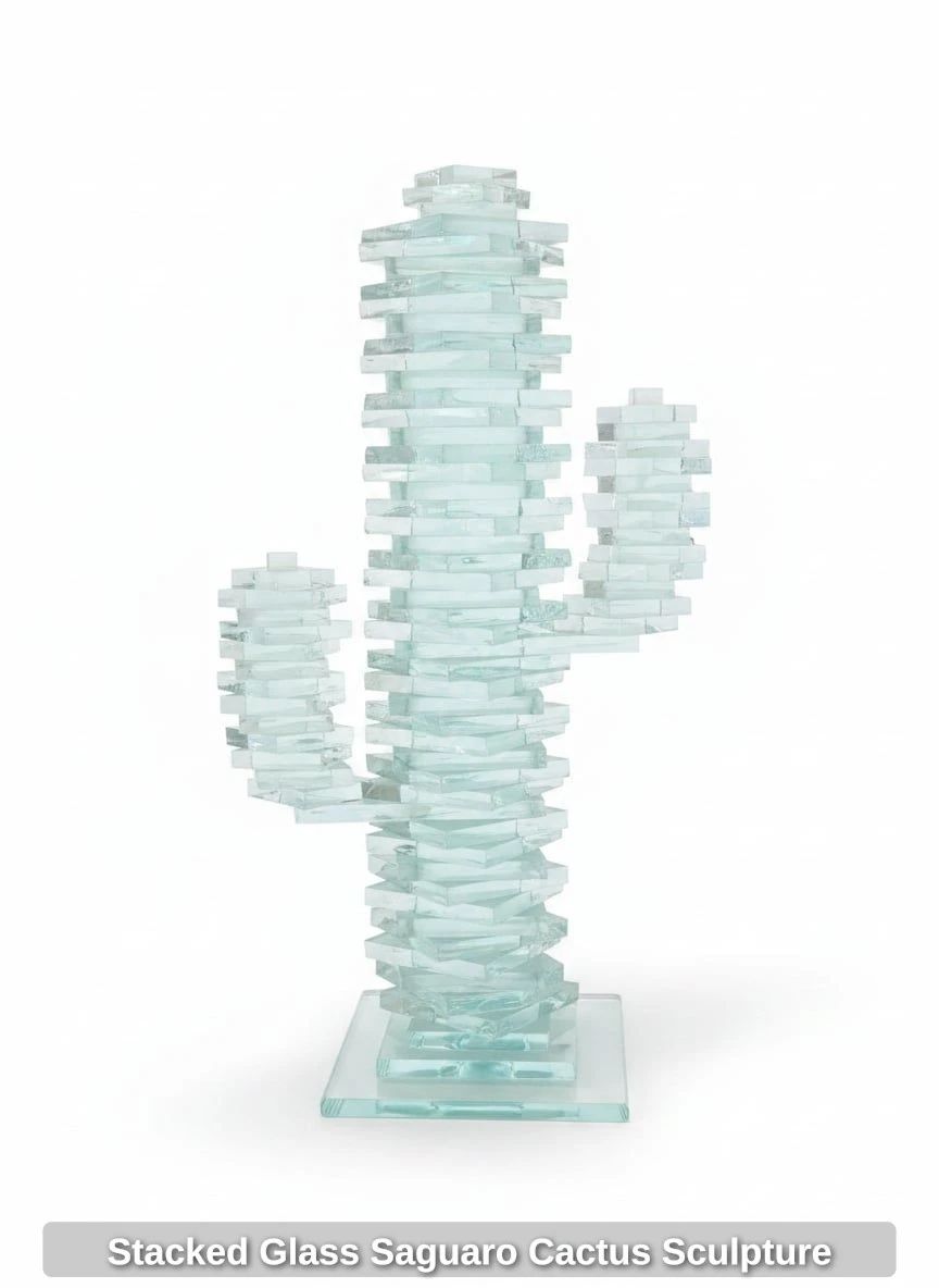 Stacked Glass Saguaro Cactus Sculpture