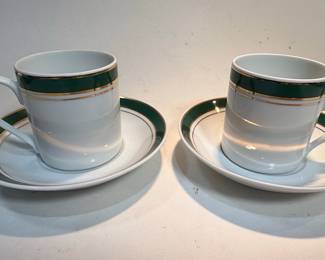 Crown Porcelain Prestige "Green Band" Coffee Cup and Saucer Set