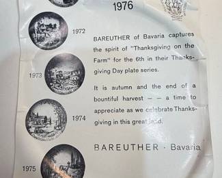 Bareuther Bavaria Thanksgiving 1976 Plate