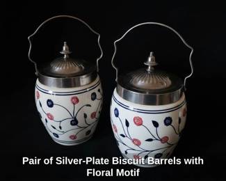Pair of SilverPlate Biscuit Barrels with Floral Motif