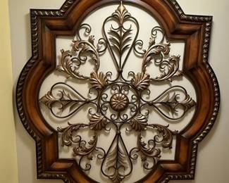 Ornate Wood and Metal Scroll Medallion Wall Decor