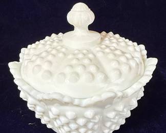 Fenton Hobnail Milk Glass Covered Candy Dish
