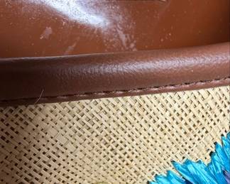 Vintage "Made in Philippines" Woven Straw and Wood Handbag with Floral Embroidery