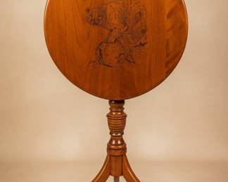 Handmade Flip Top Table with Bobcat Etching