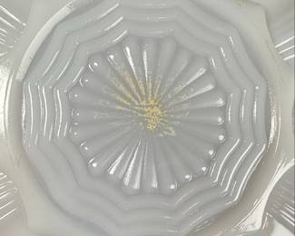 Anchor Hocking Fire King Milk Glass Deviled Egg Plate with Gilded Rim