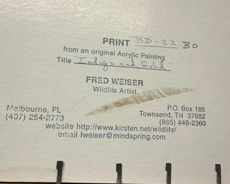 Fred Weiser "Indigo and Gold" Wildlife Print