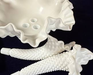 Fenton Style Hobnail Milk Glass Epergne