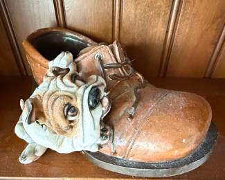 Ceramic Bulldog in a Boot Planter