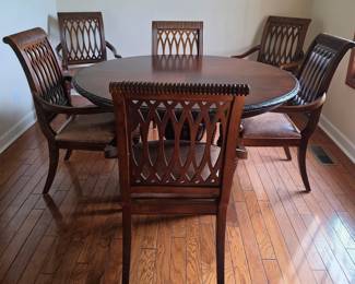 Bernhardt Dining Table with Six Captain's Chairs and Leaf