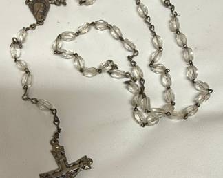 Vintage Sterling Silver Crystal Rosary with Miraculous Medal Center
