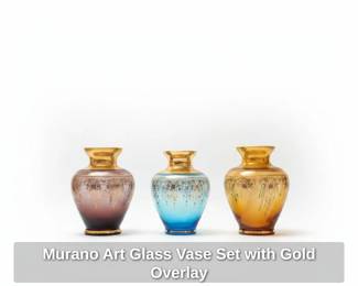 Murano Art Glass Vase Set with Gold Overlay
