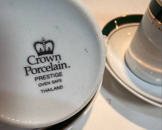 Crown Porcelain Prestige "Green Band" Coffee Cup and Saucer Set