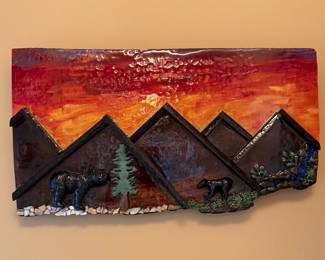 Handcrafted Wood and Resin Smoky Mountain Wall Art with Bears