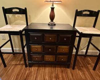 Dark Wood Console Table with Two Stools