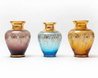 Murano Art Glass Vase Set with Gold Overlay