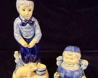 Handpainted Delft Blue Style Boy and Girl Figurines