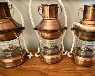 Copper and Glass Anchor Light Lanterns (Set of 3)