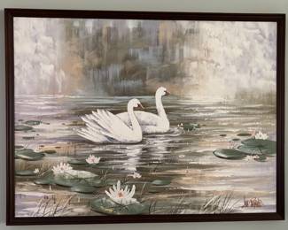 Framed Proud Swans Family by Peter Motz