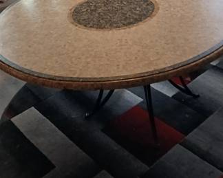 Large round table with mosaic and lay, black wrought iron legs. 60 in. Currently available on marketplace.