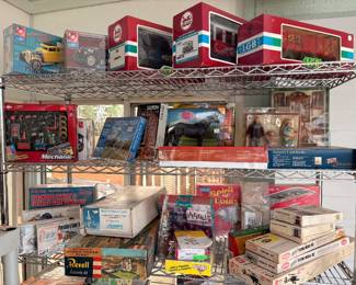 LGB Christmas train, American Graffiti, Beverly Hillbilly, Breyer, Guillow's Spirit of St. Louis, Revell, Atlas,