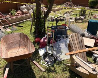 wheel barrow, lawn mower, tiller