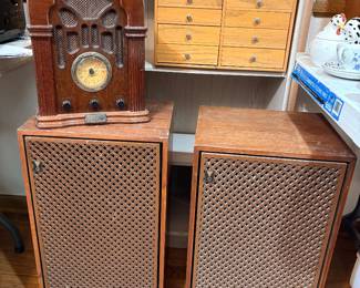 JBL speakers, replica radio with cassette tape player