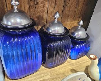 vintage blue kitchen containers