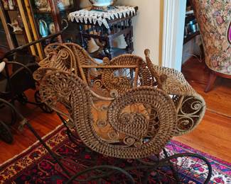 Antique Wicker Baby Buggy 