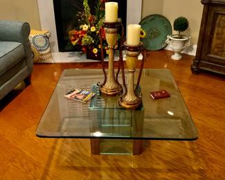 Glass coffee table &  candle holders