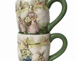 Assorted Ceramic Mugs and Travel Cups with Rabbit and Floral Motifs