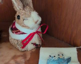Handmade Straw Bunny Ornament and Best Friends CrossStitch
