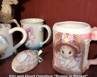 Fitz and Floyd Omnibus Bunny in Basket Ceramic Mug and Decorative Egg Set