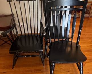 Set of two Black Windsor Chairs with Stenciled Decoration, likely Hitchcock Style