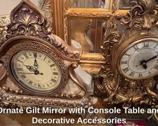 Ornate Gilt Mirror with Console Table and Decorative Accessories third image