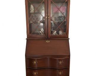 Chippendale Style Secretary Desk with Display Cabinet