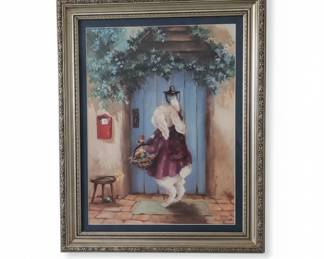 Framed Bunny Rabbit Painting Bunny At The Door