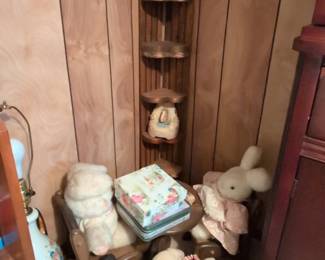 Vintage Decorative Bunny Figurines and Floral Tin