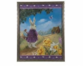 Vintage Easter Bunny Print in Ornate Frame