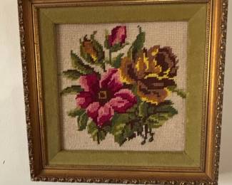 Framed Floral Needlepoint Art