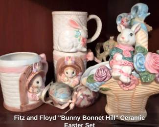 Fitz and Floyd Bunny Bonnet Hill Ceramic Easter Set