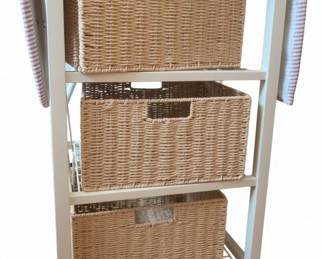 Rolling Laundry Cart with Wicker Baskets and Ironing Board
