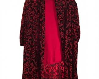 Womens Red and Black Velvet Burnout Kimono with Matching Tank Top