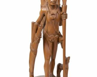 HandCarved Wooden Igorot Hunter Figure with Spear