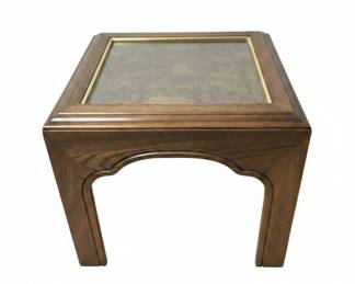 MidCentury Burl Wood and Glass Accent Table