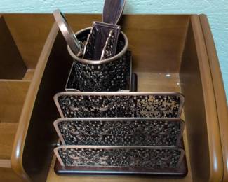 Ornate Metal Desk Organizer Set with Filigree Pattern